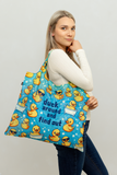 Yellow Duck Bath Bubble Pattern Foldable Packable Tote Bag