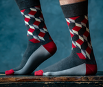 Mens grey and red dress socks - Uptown Sox