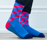MENS-CREW NOVELTY-DRESS-GEOMETRIC-PINK-BLUE-SOCKS - Uptown Sox