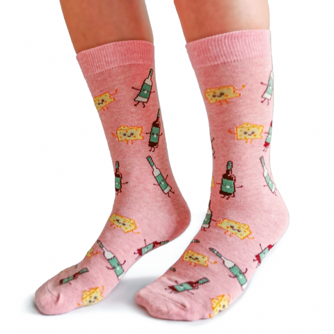 Womens Fun Wine and Cheese Socks